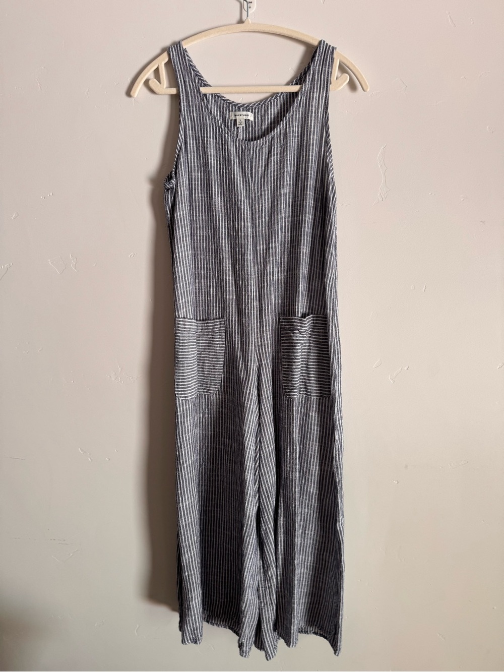 Max Studio Grey/Blue & White Striped Sleeveless Jumpsuit